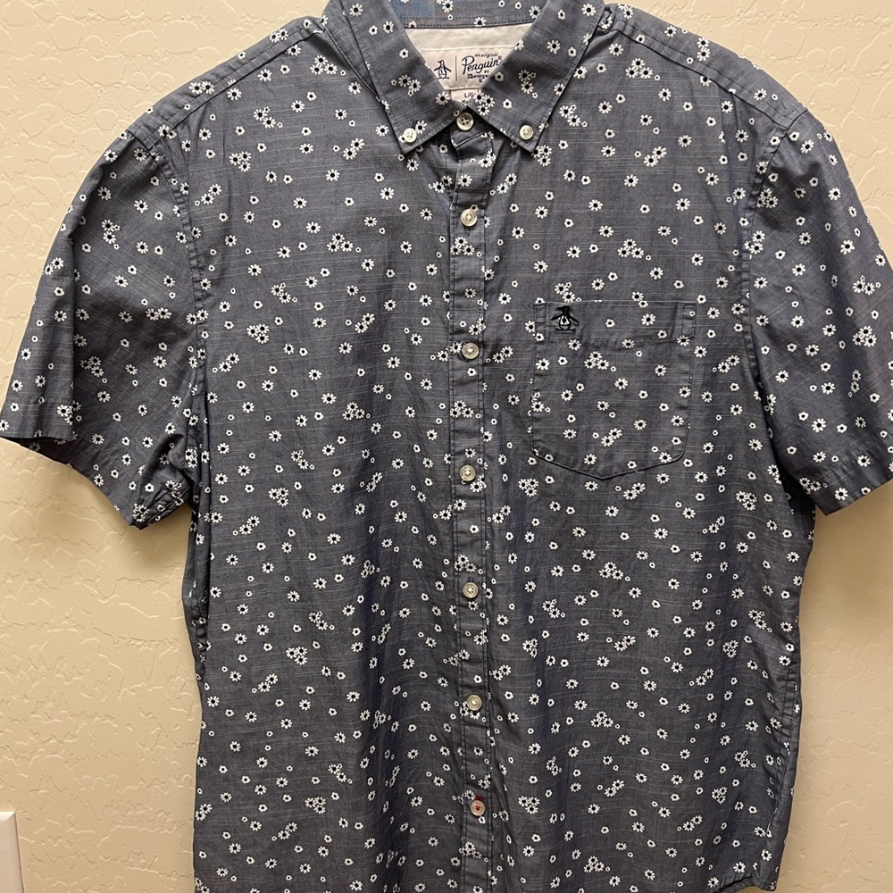 Penguin Men's Navy Floral Button-Down Shirt